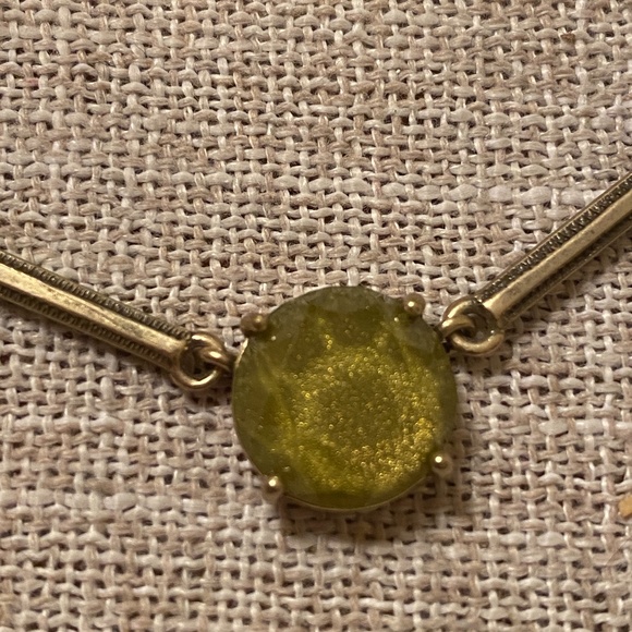 Ann Taylor LOFT long gold tone Rhinestone Necklace Cabochon Bar 30" - Picture 2 of 5